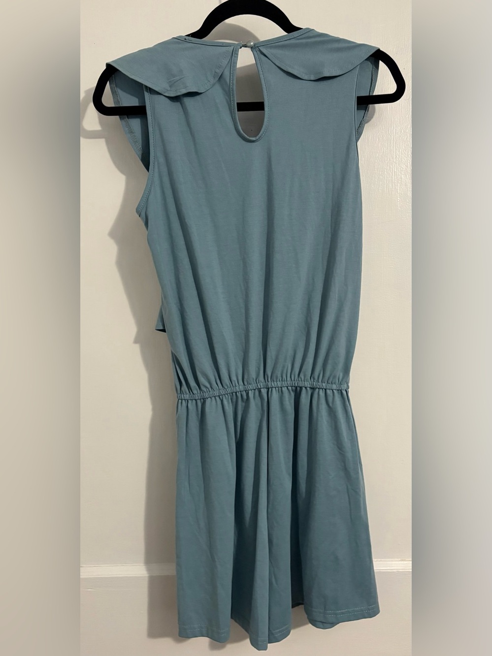 Merokeety Teal-Blue Ruffle V-Neck Drawstring Romper - Picture 2 of 4